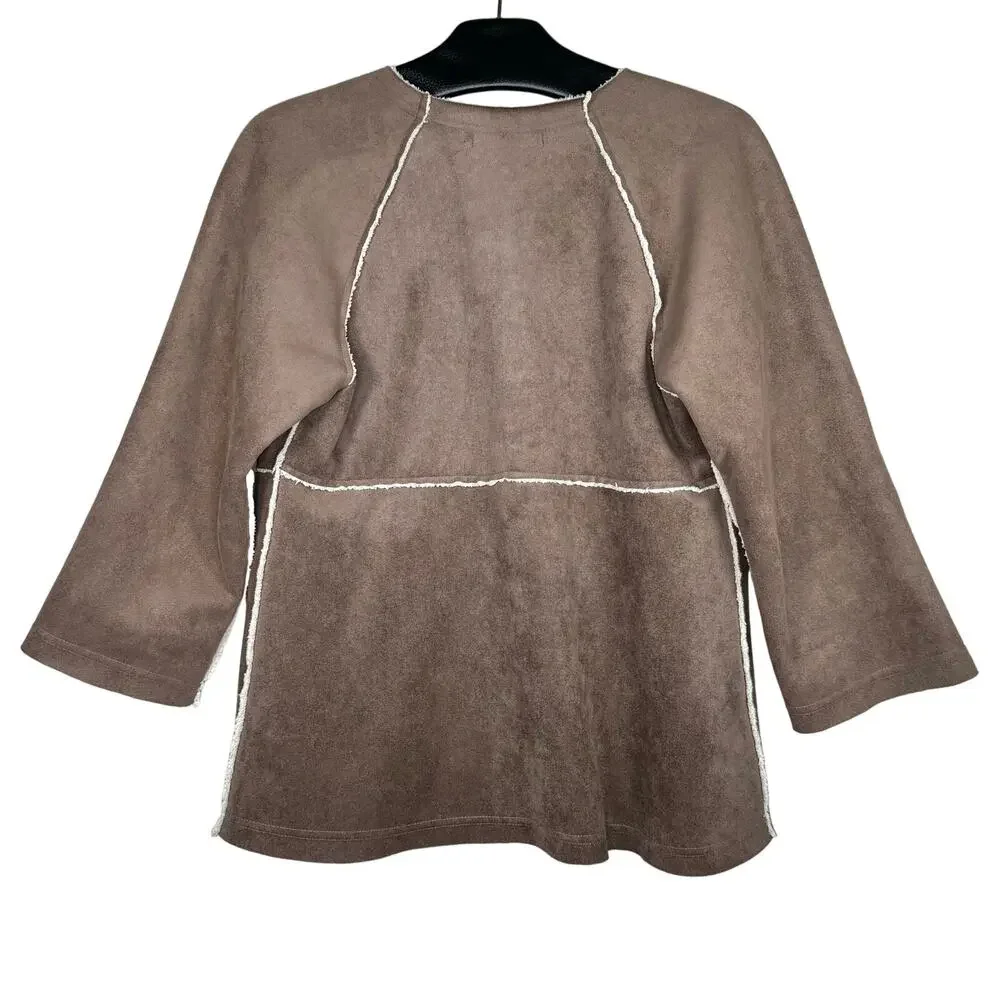 Velvet Brown Faux Suede Snap Button Jacket Medium